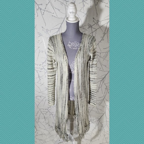 POL Spacedye Knit Open Front Long Fringe Cardigan - Picture 1 of 6